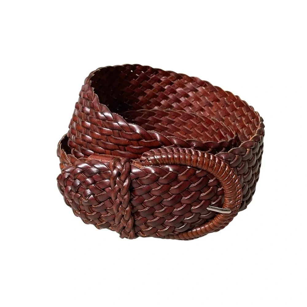 VERA PELLE Italy Brown Leather Woven Braided Wide Belt